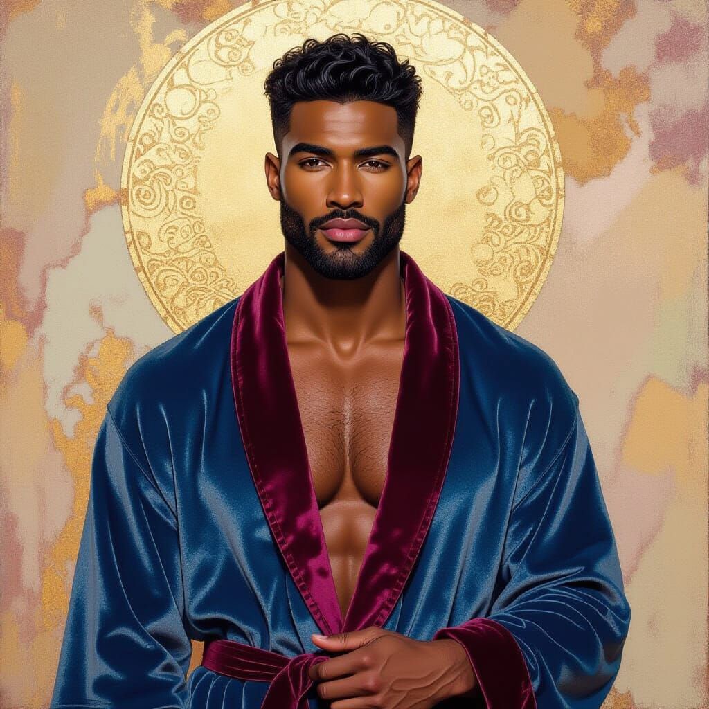 Black Man in Velvet Robe, Oil Painting Style