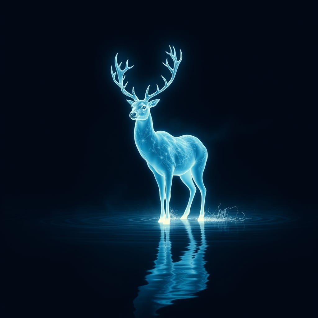 Radiant Deer on Lake in Digital Pop Art Style