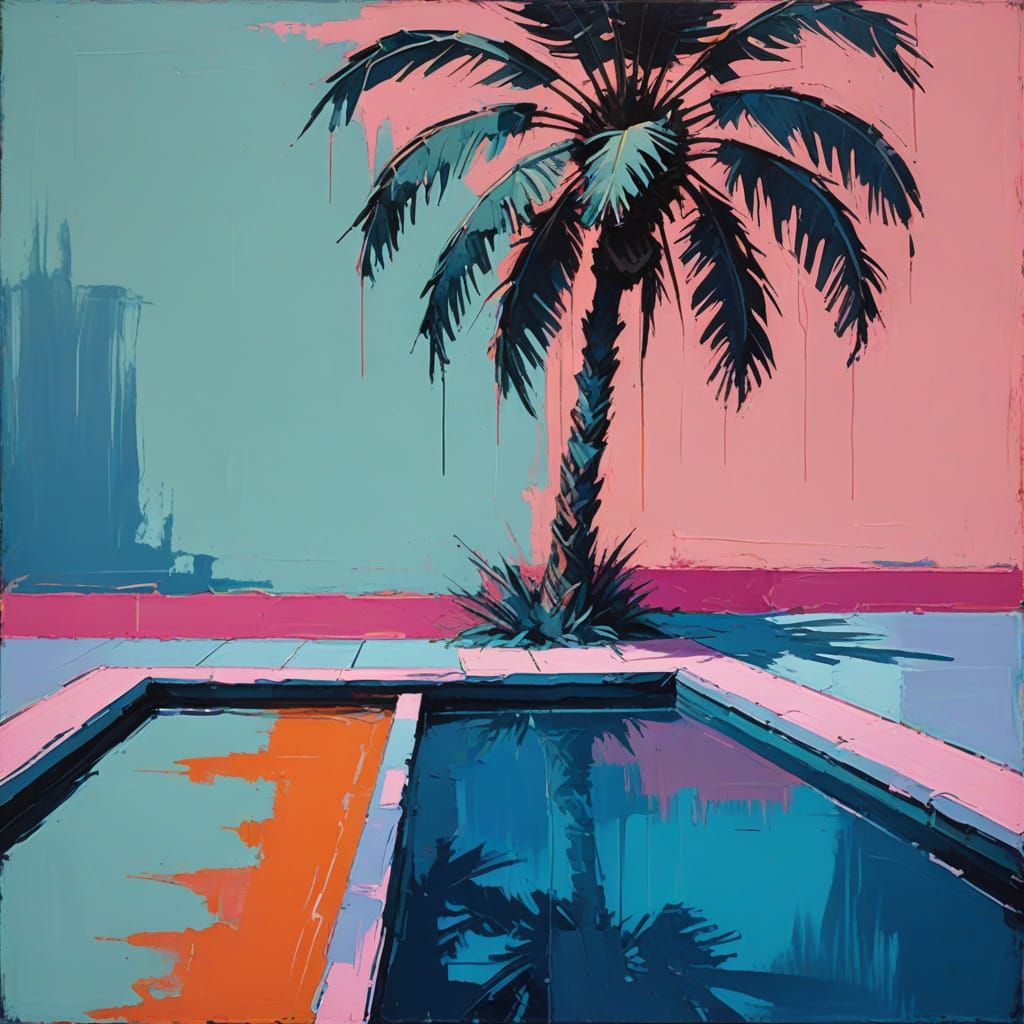 Rothko-Inspired Palm Tree Landscape with Neon Accents