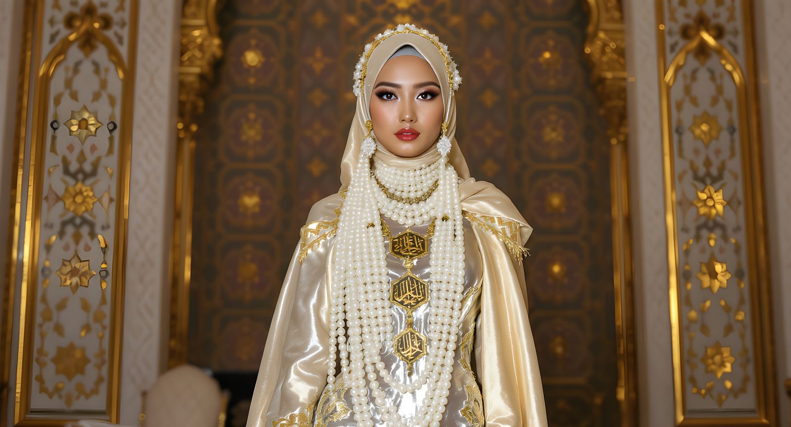 Muslim Woman with Pearls in Art Nouveau Style