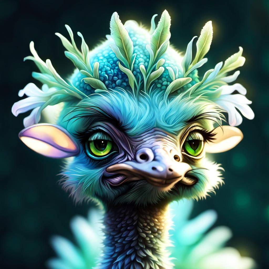 Ethereal Newborn Alien-Emu Hybrid Portrait
