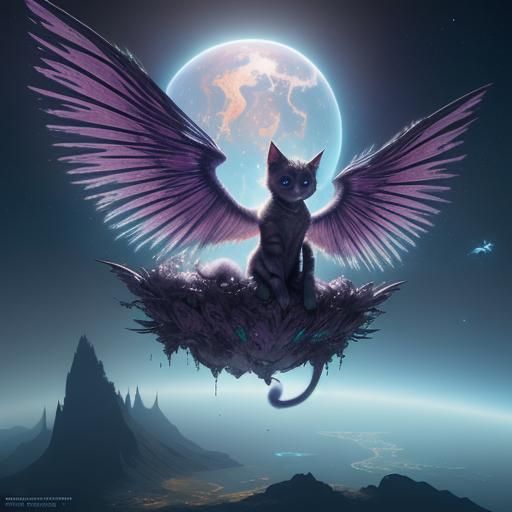 Winged Kitten on Exotic Planet: Digital Art
