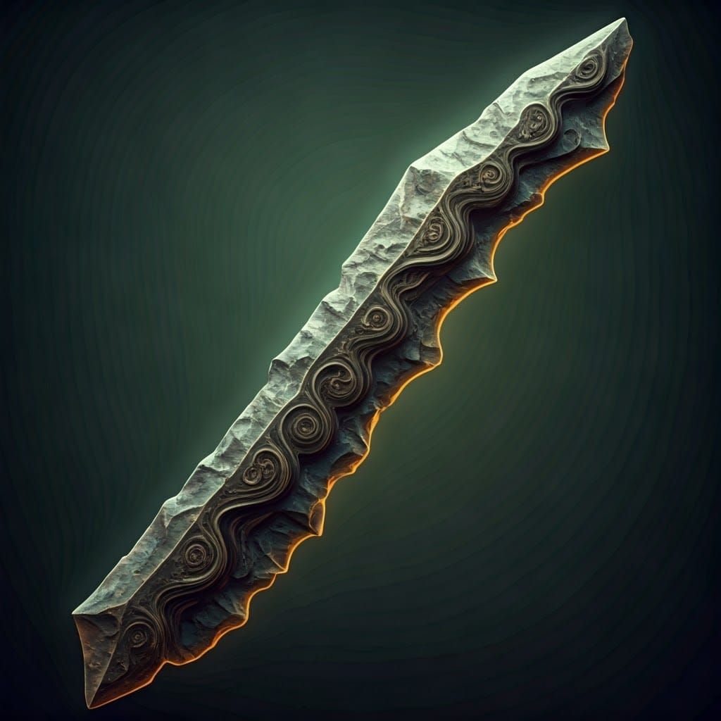 A2727 - A mystical, earth-toned stone scimitar, adorned with...