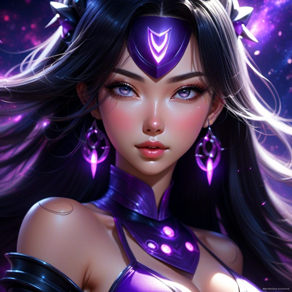 Woman Drifting Through Nebula in Neon Outfit