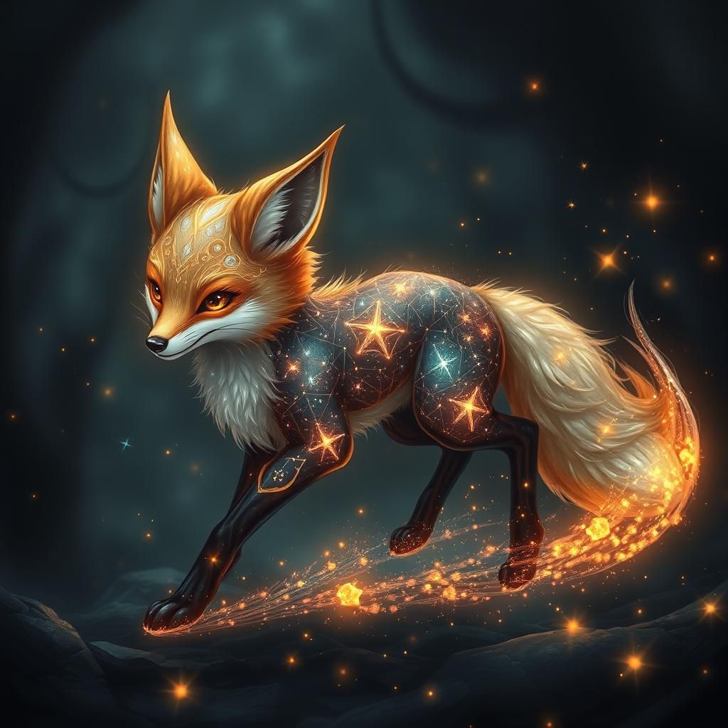 Mystical Constellation Fox Gliding Through Dark Realm