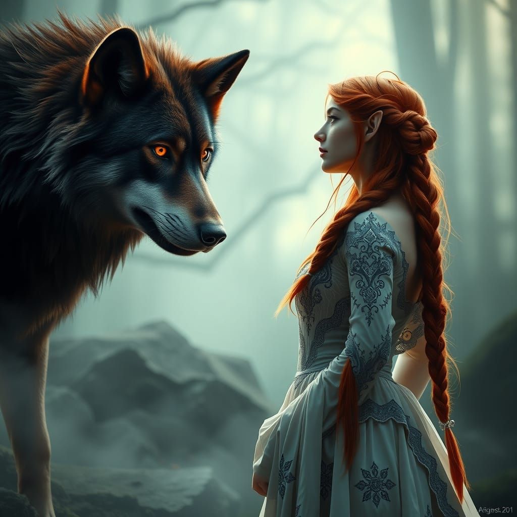 Hyperrealist Elven Princess in Majestic Landscape with Dire ...