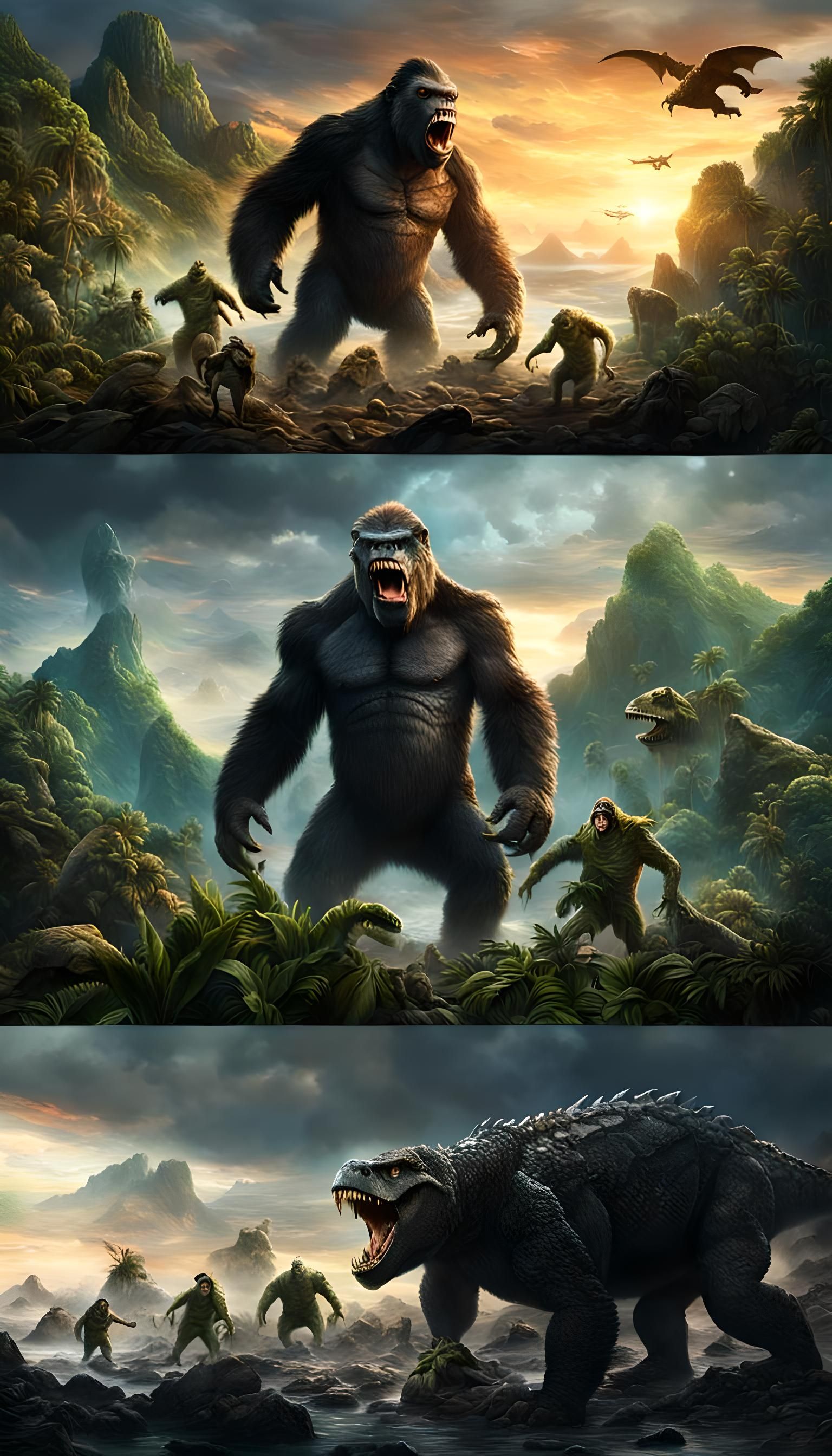 As sun sets over the treacherous terrain of Skull Island, Ki...