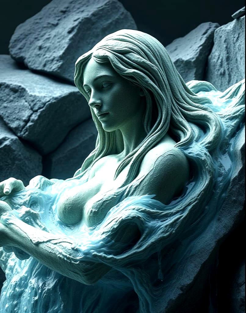 Stunning Water Sculpture of a Lost Woman in Dramatic Digital...