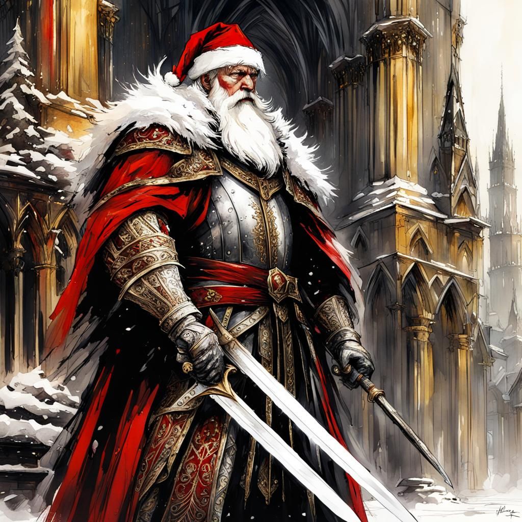 Gothic Father Christmas Knight in Snowy Field