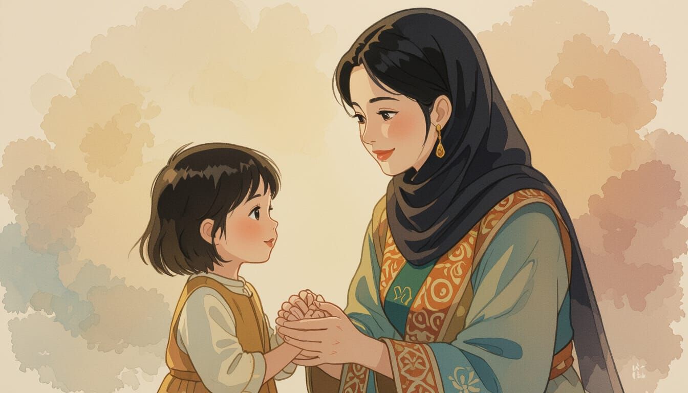 Watercolor Illustration: Indonesian Mother and Child
