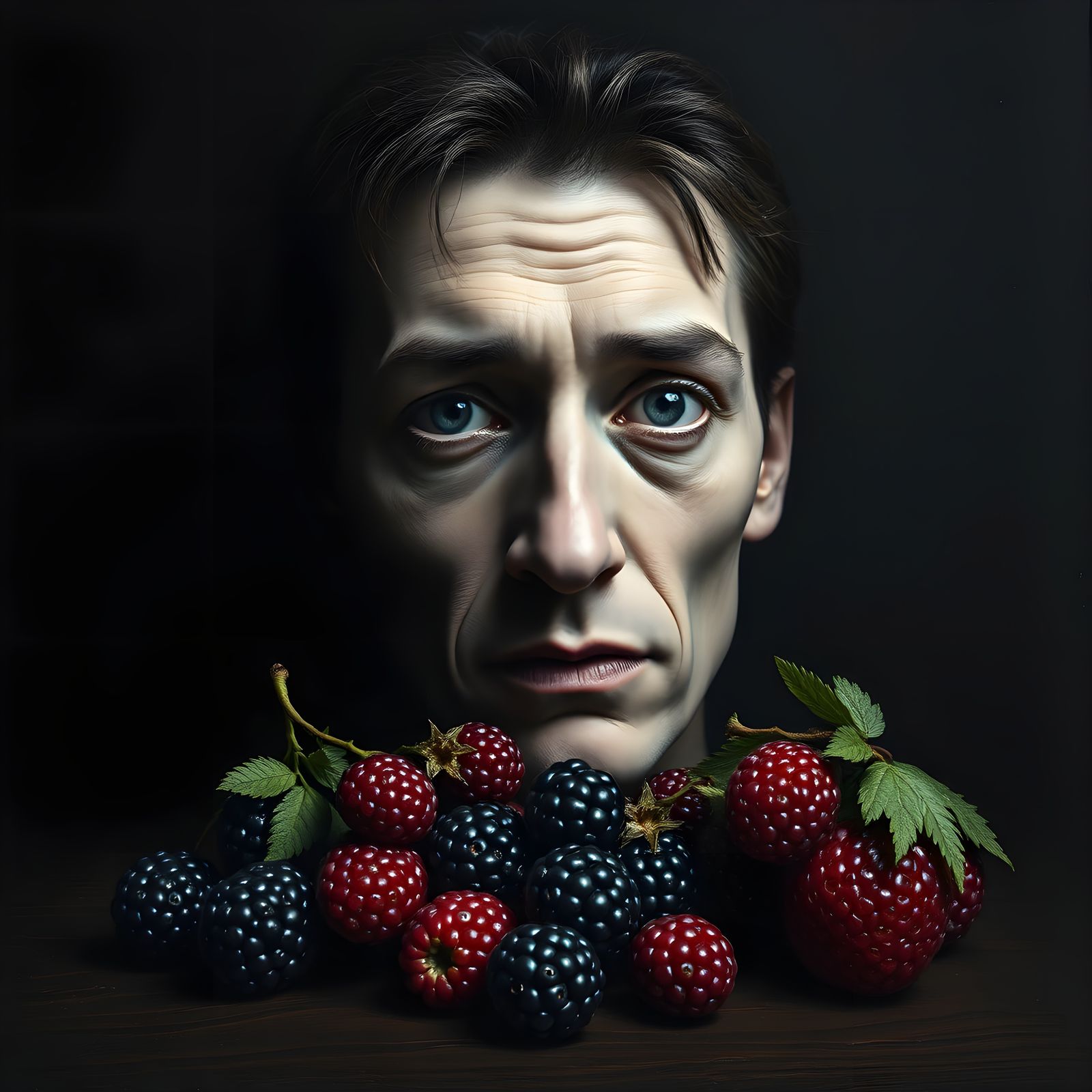 Surreal Still Life Portrait with Blackberries
