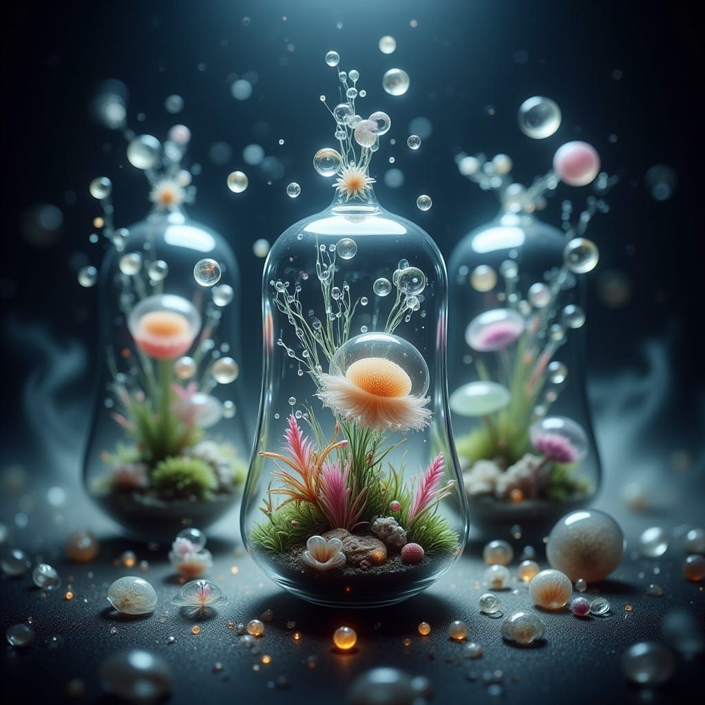 Ethereal Underwater Worlds in Glass Terrariums