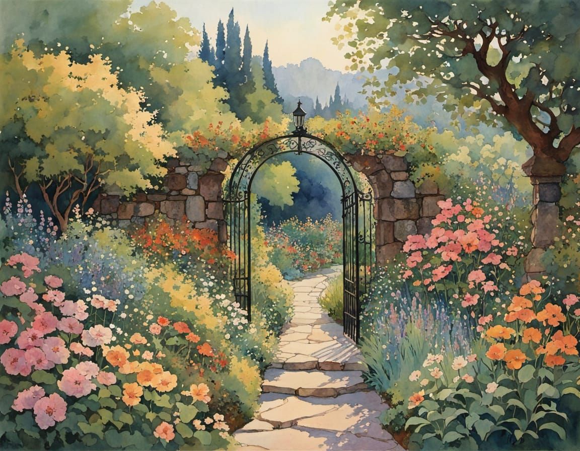 Garden Oasis in Soft Evening Light