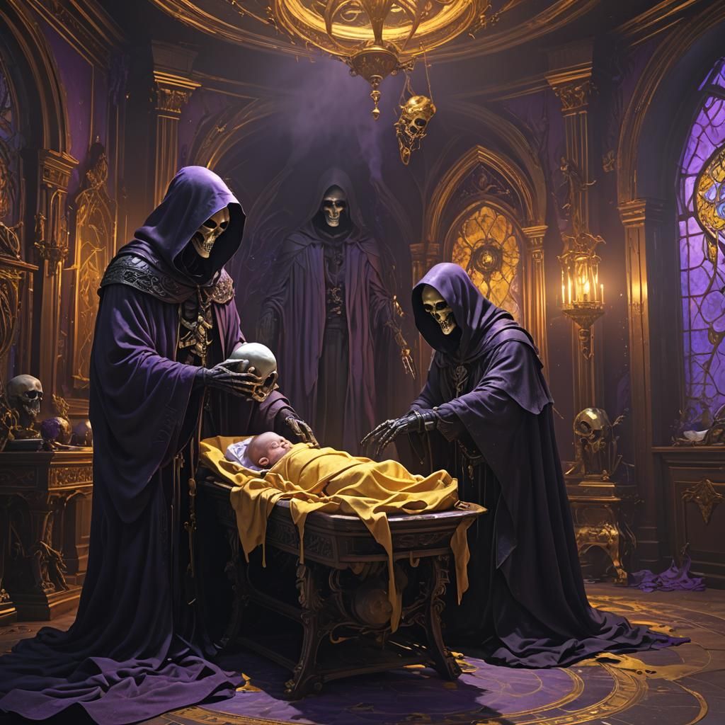 Grim Reaper Attends a Birth: Dark Fantasy Art
