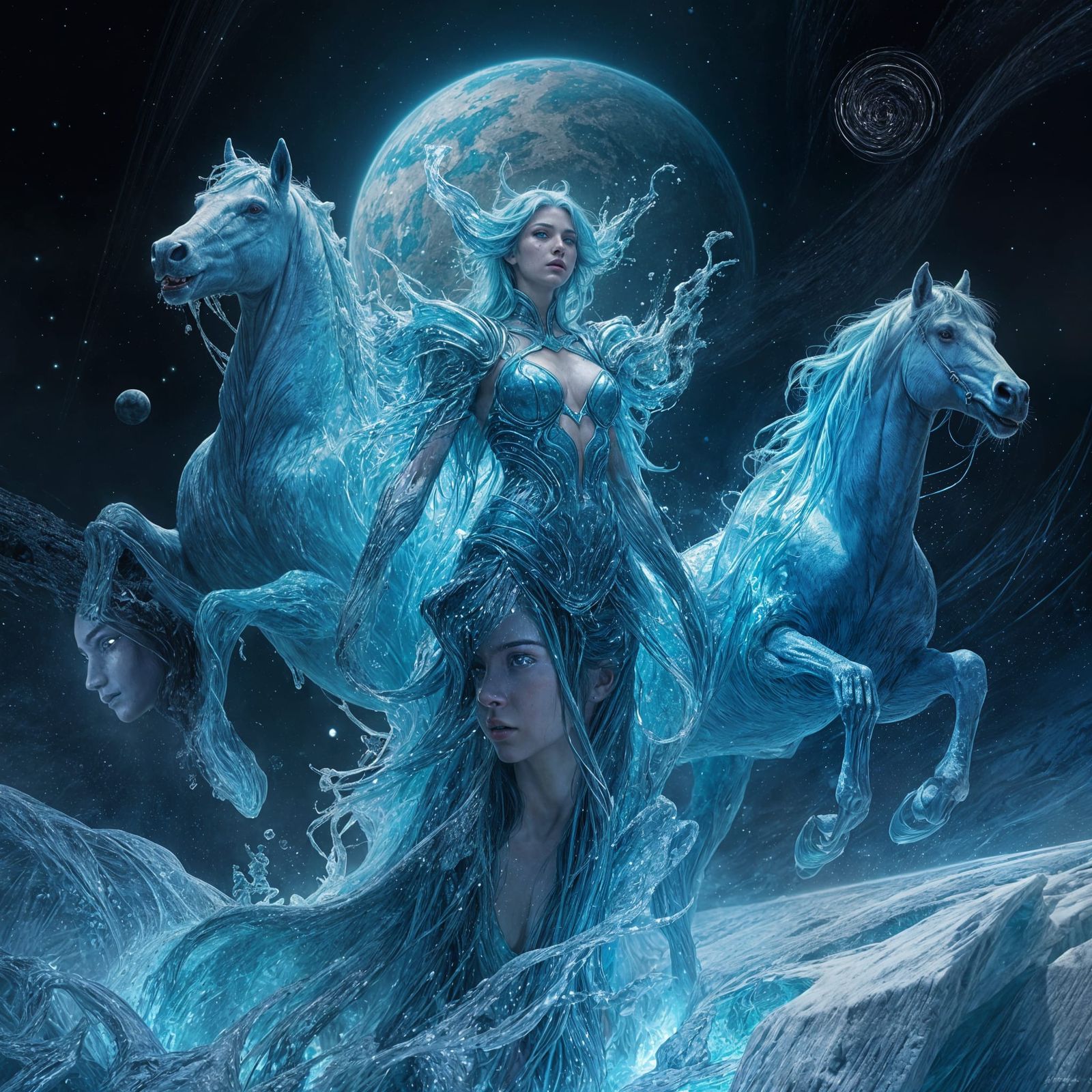 Neptune Personified as a Woman with Blue Horses