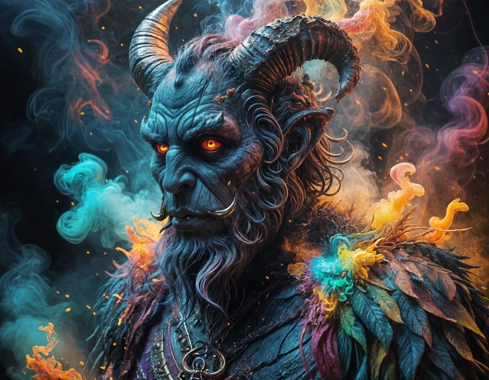 Vibrant Krampus in Whimsical Smoke