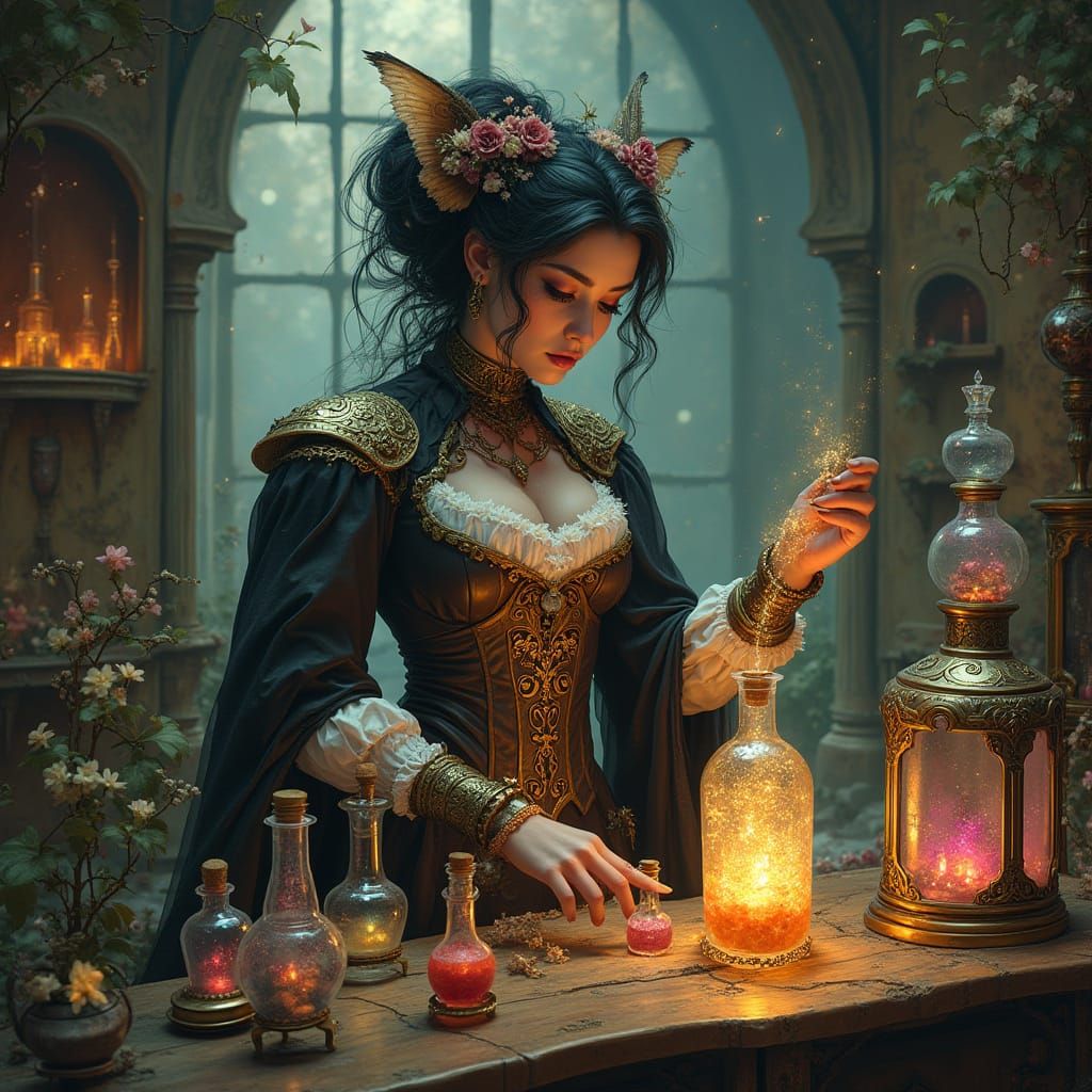 Gothic Cyborg Alchemist with Clockwork Apparatus