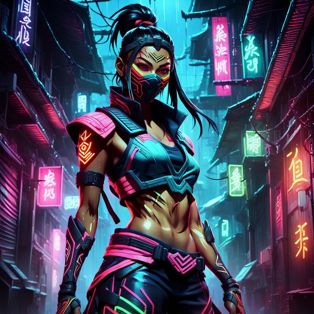 Akali in Cyberpunk Alleyway: Digital Art
