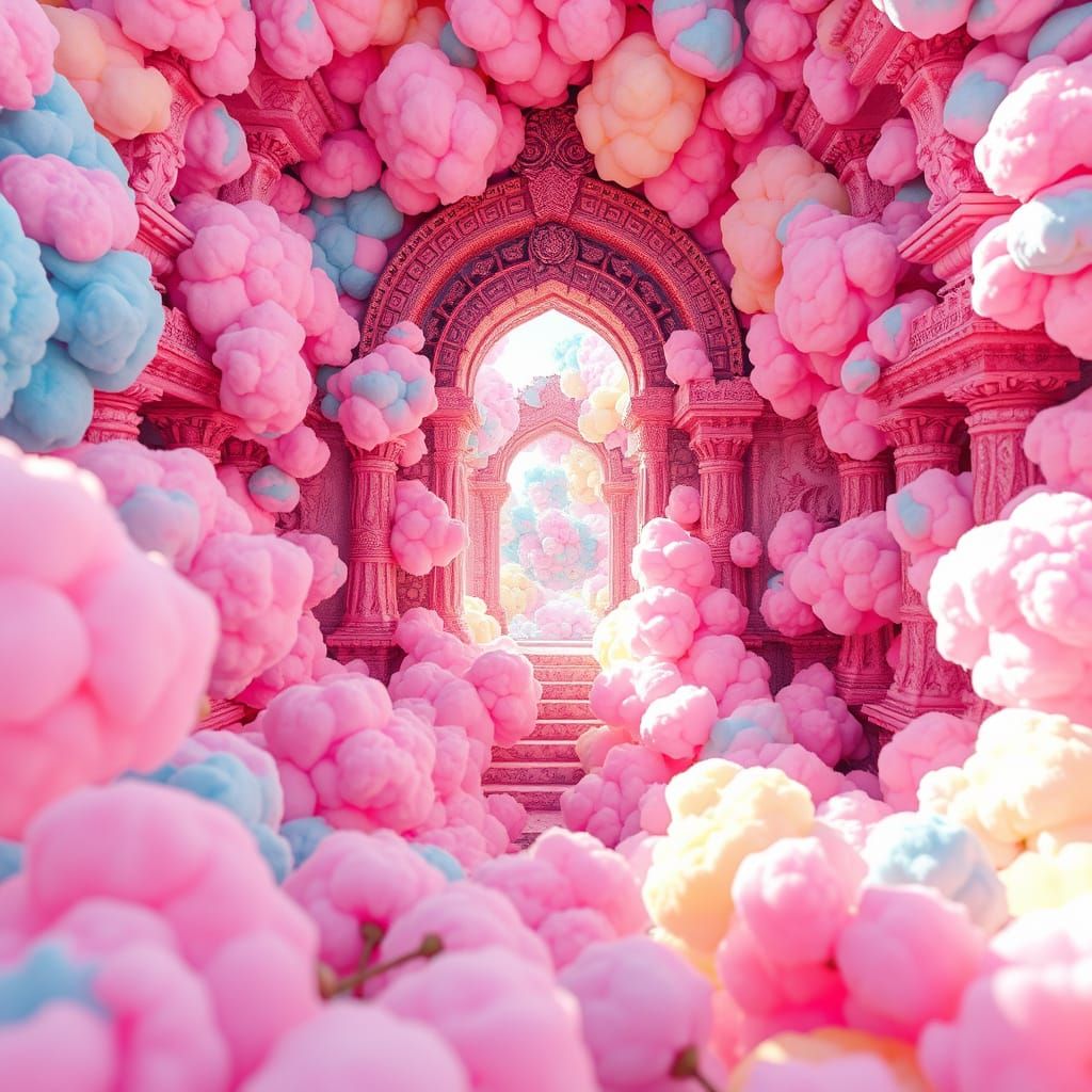 Whimsical Cotton Candy Temple in Vibrant Pastel Hues