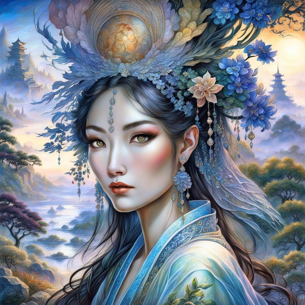 East Asian Beauty at Dawn, Detailed Portrait