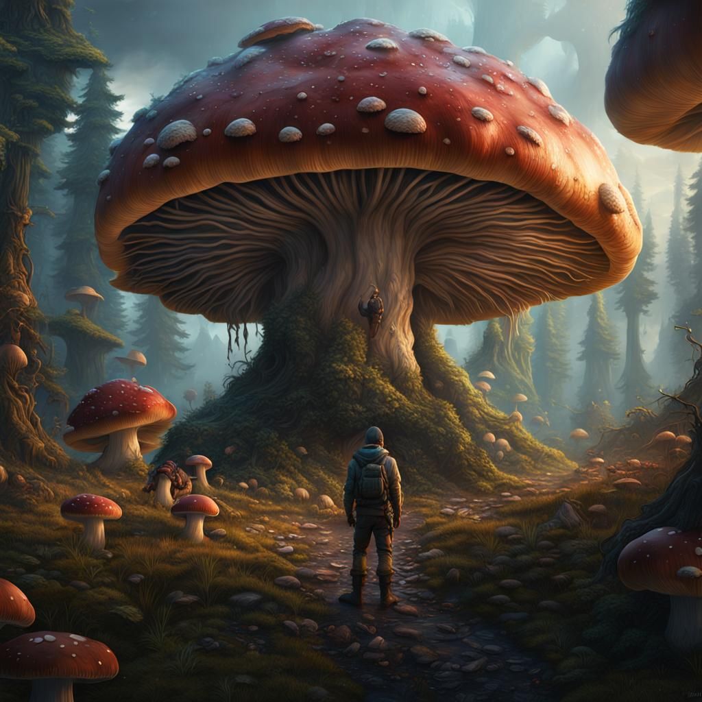 Giant Mushroom Eats Human: Fantasy Concept Art