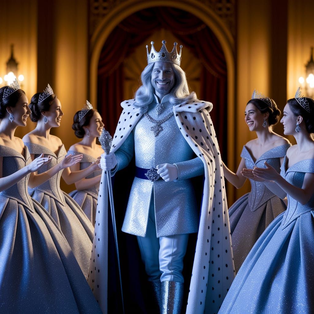 Silver King Reigns in Grand Royal Palace at Night