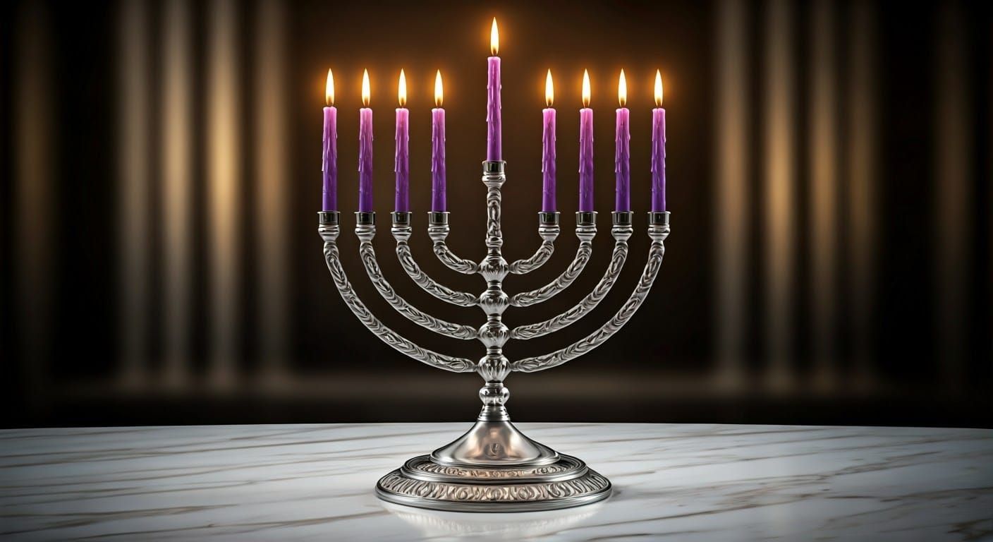 Surreal 3D Modern Hanukkah Menorah in Photorealistic Style
