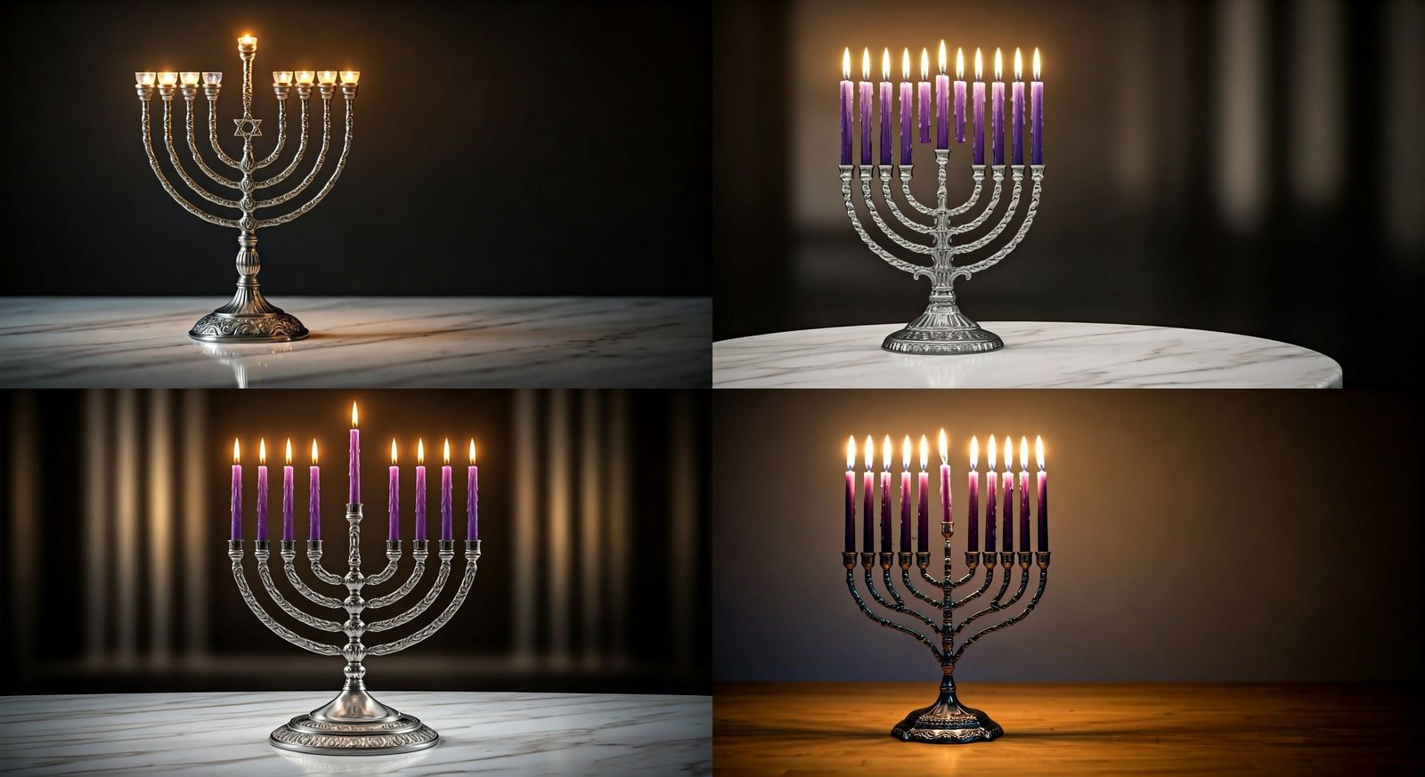 Surreal 3D Modern Hanukkah Menorah in Photorealistic Style