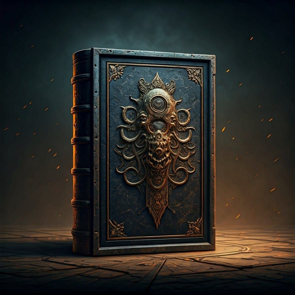 Dark, Weathered Tome in Dramatic, High-Contrast Landscape