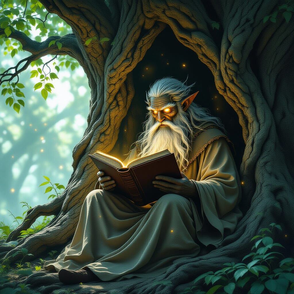 Wise Tree Spirit Reading Tome in Ancient Hollow
