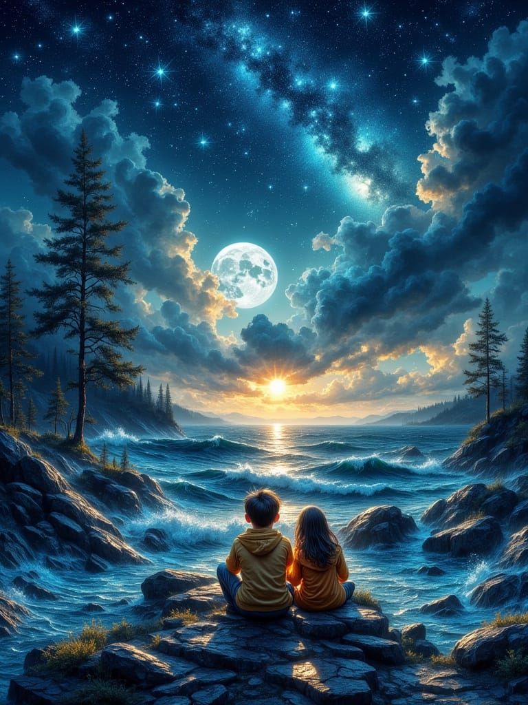 Starry Night Scene in Atmospheric Style