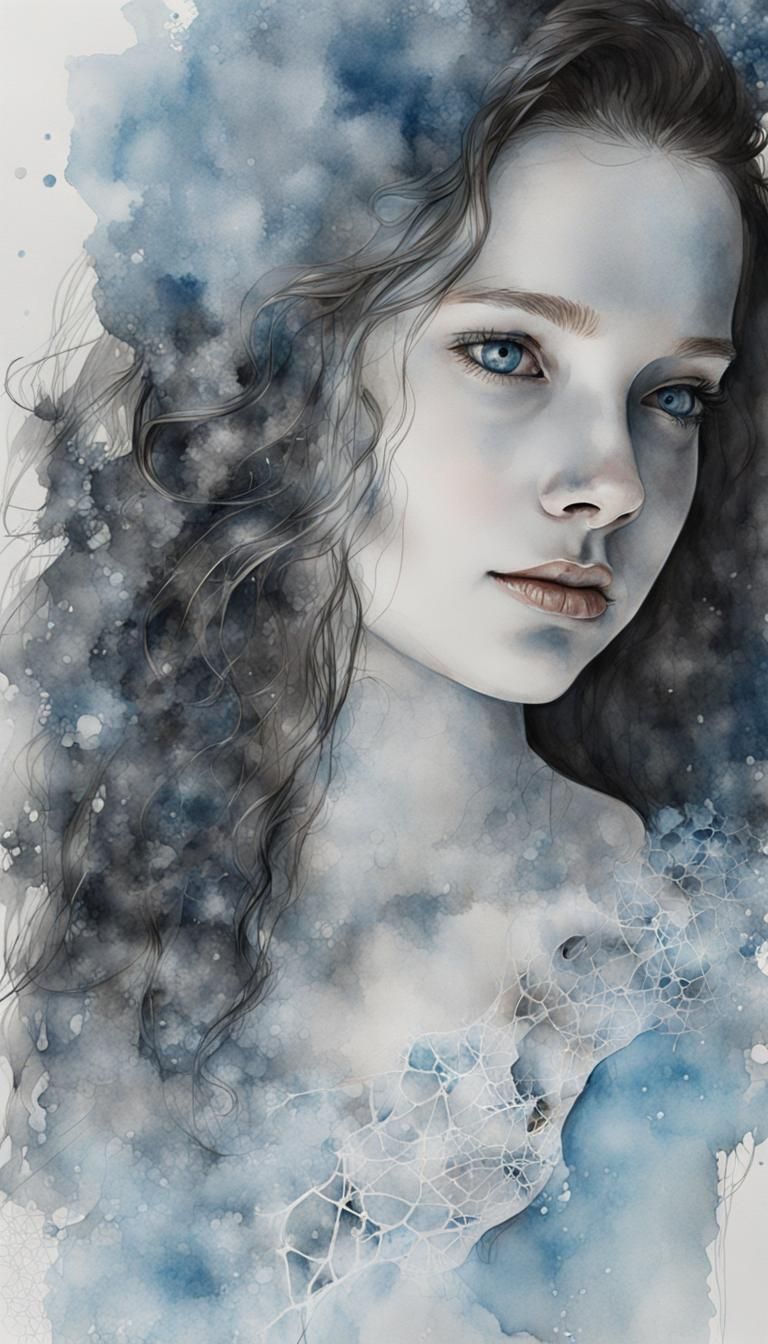 Watercolor and Pencil Portrait of a Girl