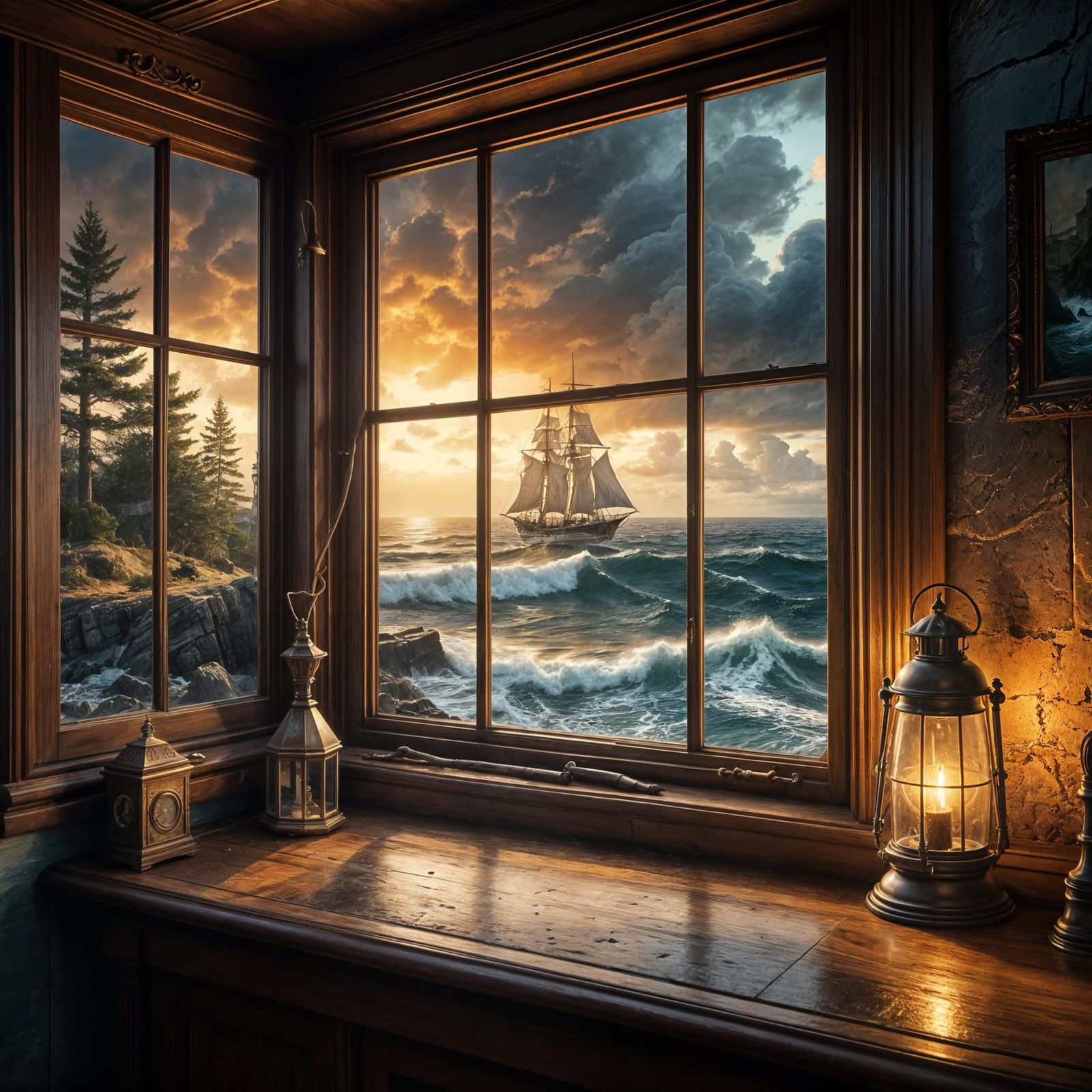 Majestic Coastal Scene in a Victorian Sitting Room