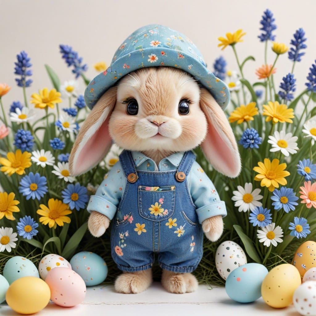 Whimsical Baby Bunny in Easter Wonderland