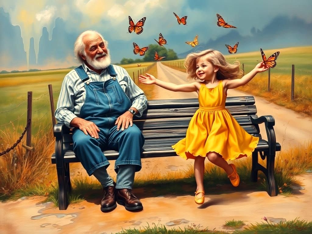 Youthful Joy and Aged Serenity on a Surreal Road