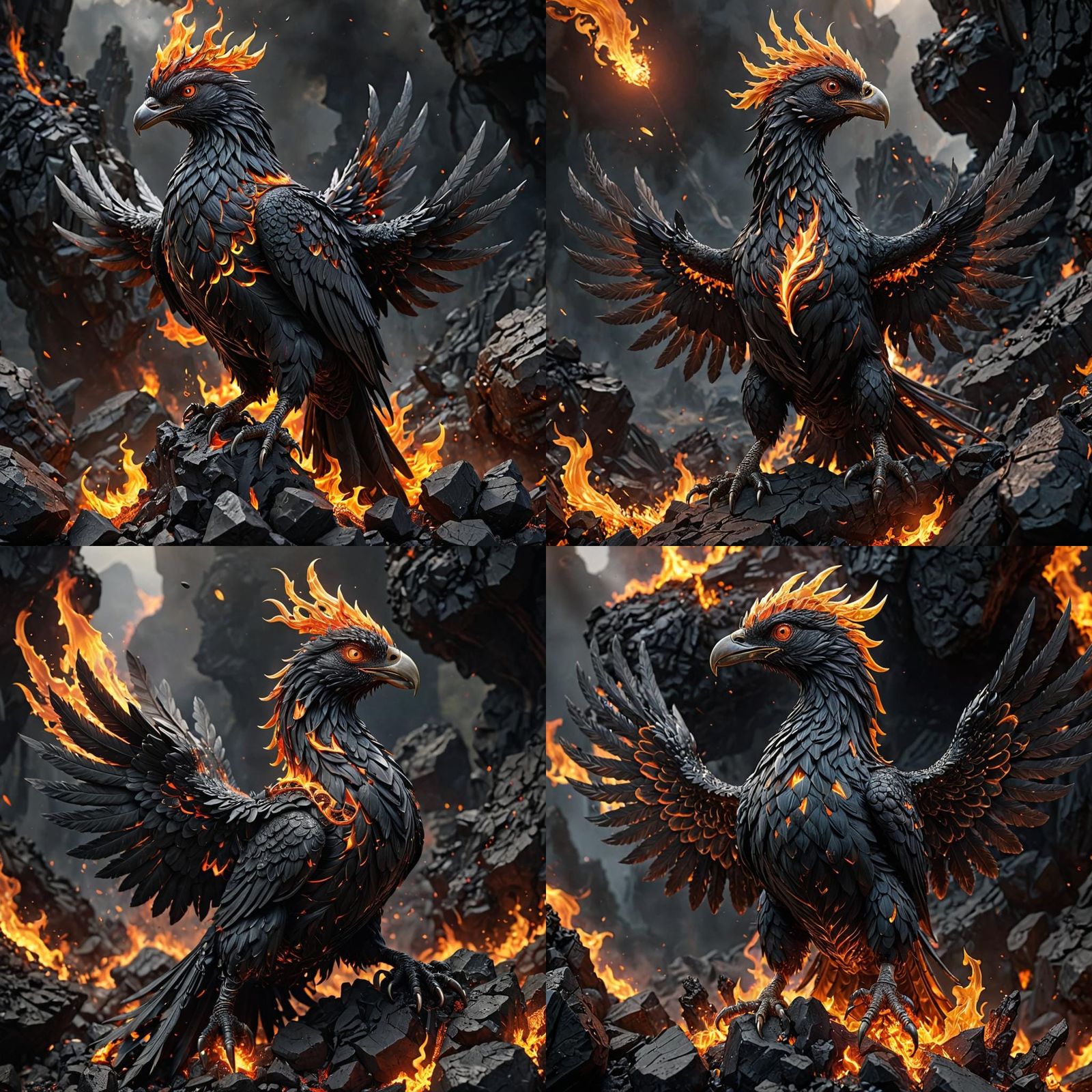 Obsidian Hand Holding a Phoenix: Fantasy Concept Art