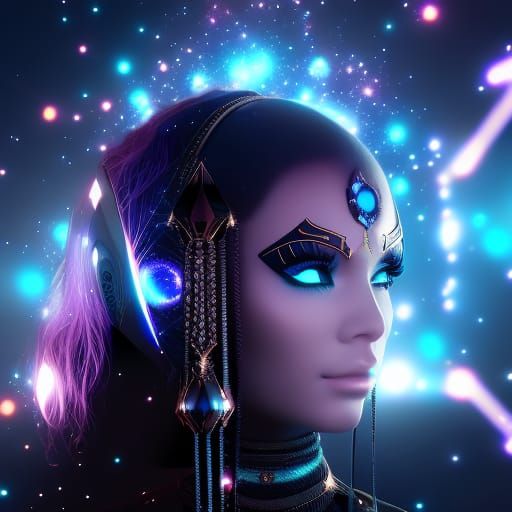 Celestial Waifu with Cosmic Eyes in Spacecore Style