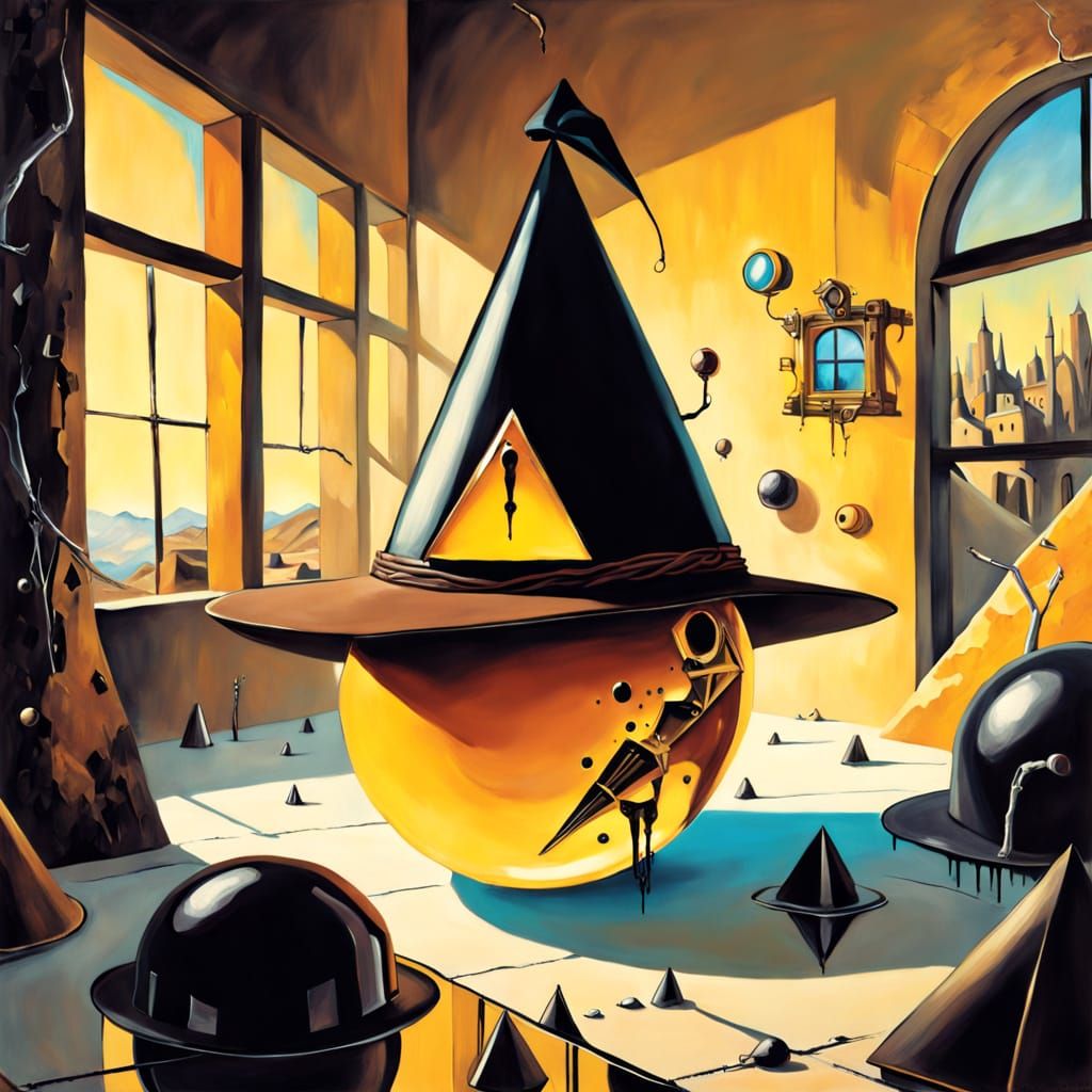 Surreal Brown Ball with Factory in Triadic Colors