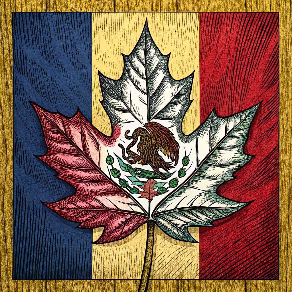 Vibrant Maple Leaf in Woodcut Style