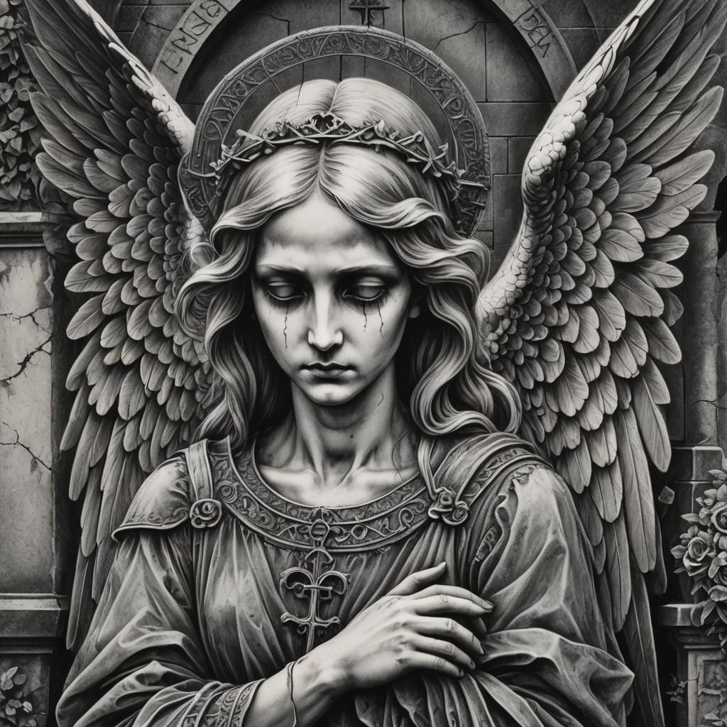 Gothic Cemetery Angel in Charcoal