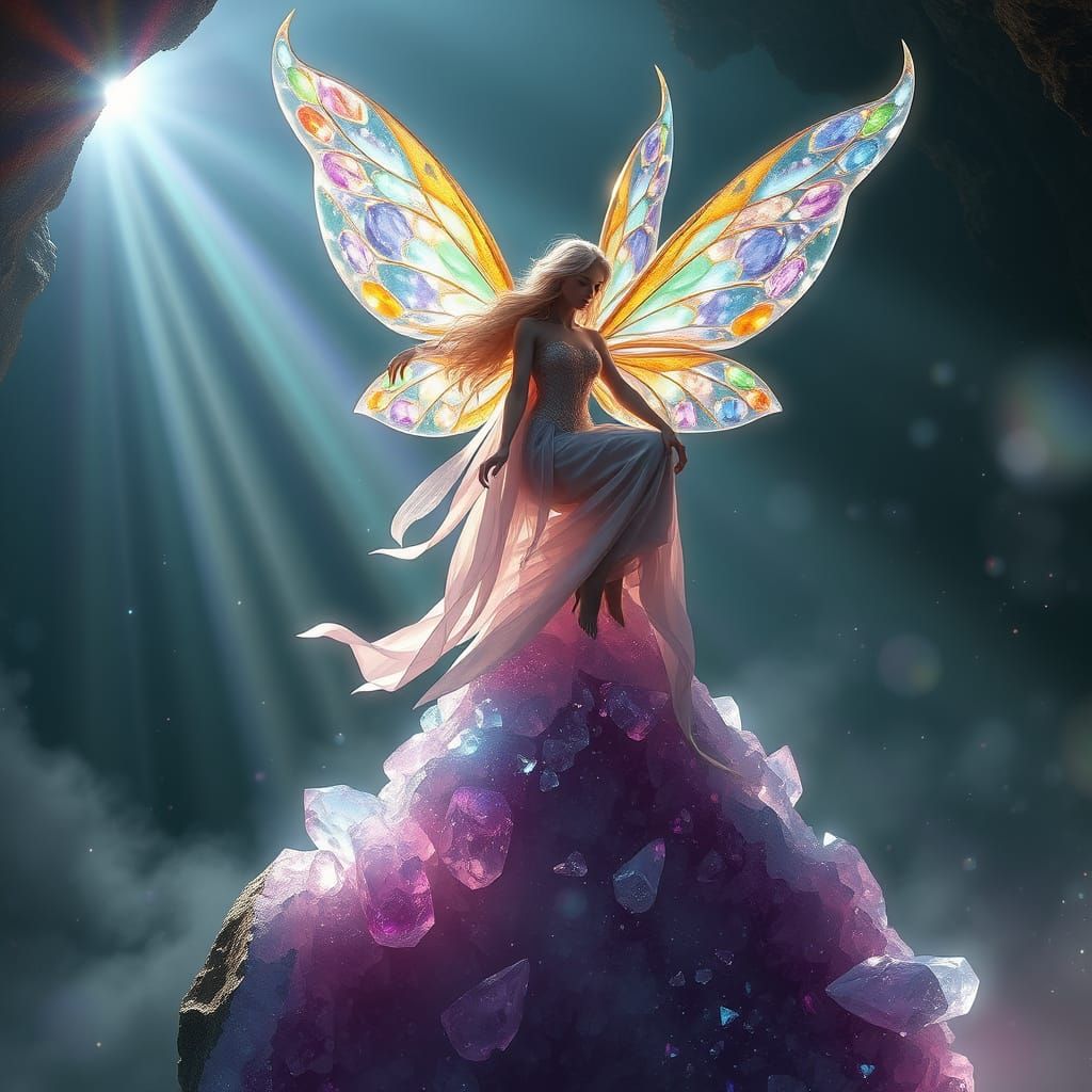 Crystal Fairy in Shimmering Cavern, Fantasy Art
