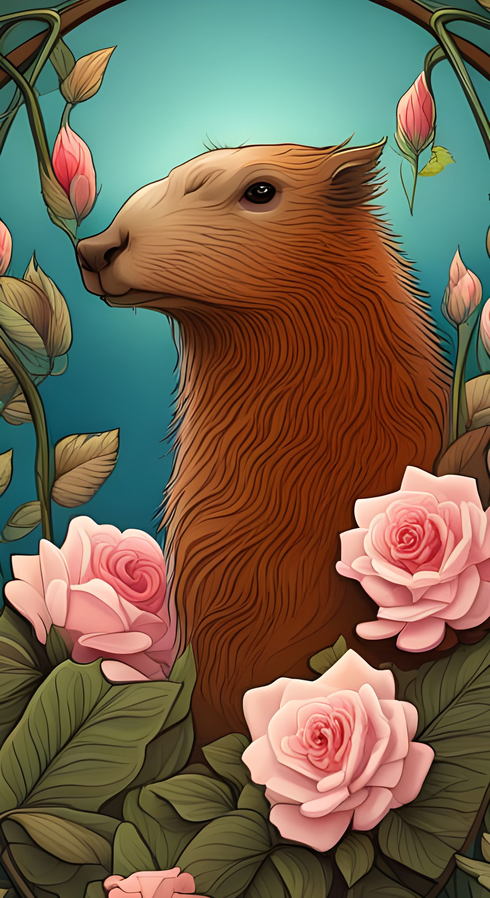 Capybara and Roses