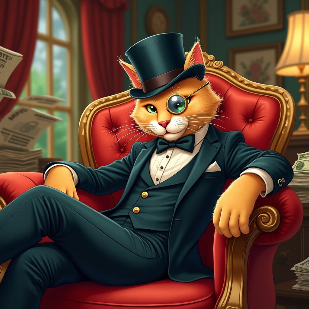 Luxurious Feline Mogul in Elegant Study