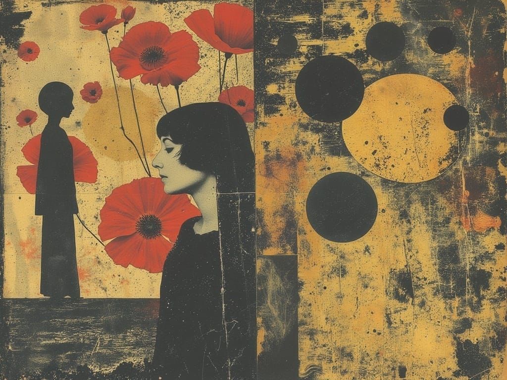 Geisha Portrait in Impressionistic Golden Style