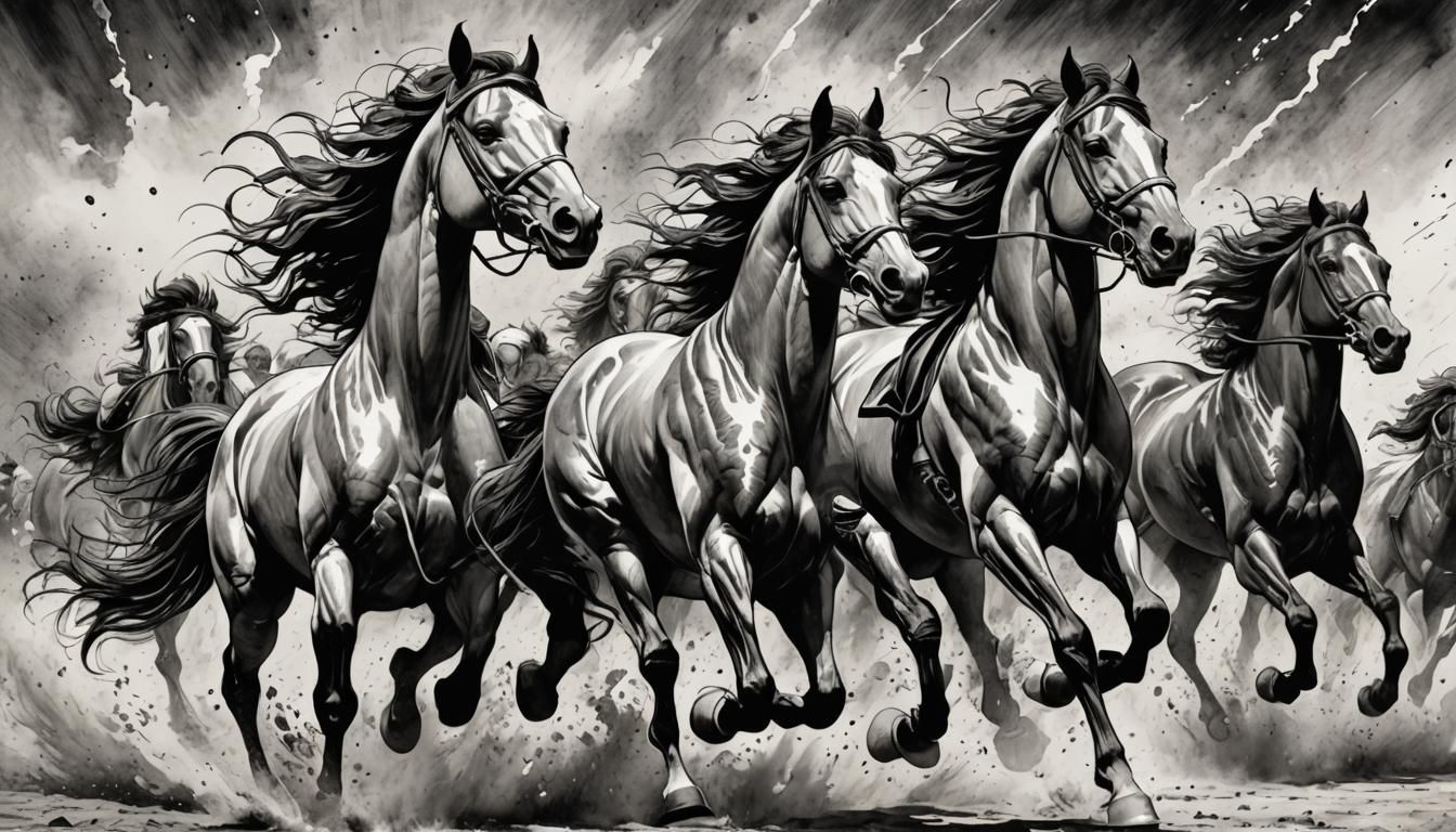 Dynamic Galloping Horse Comic Book Illustration