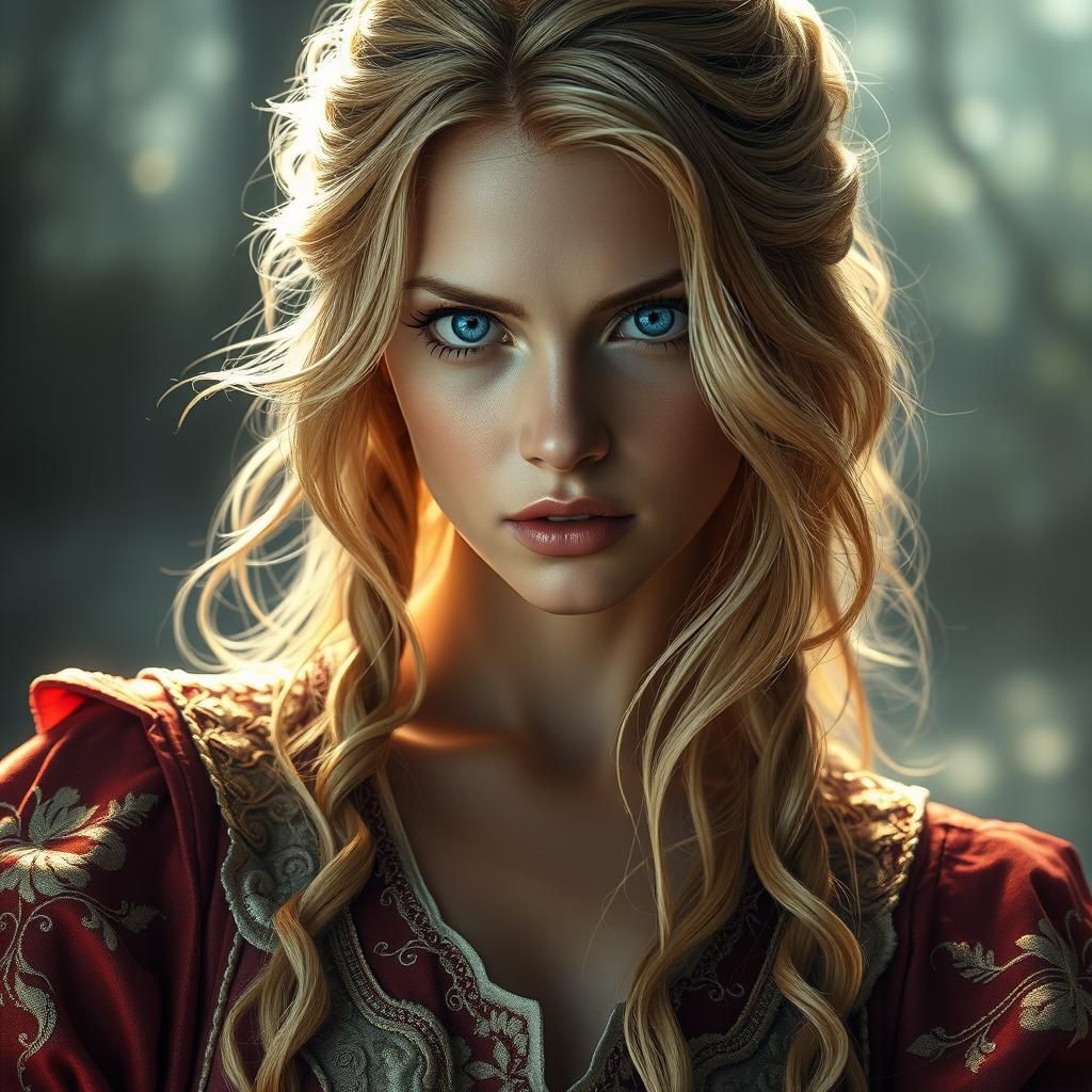 Enigmatic Blonde in Fantasy Realm: 8K Digital Art