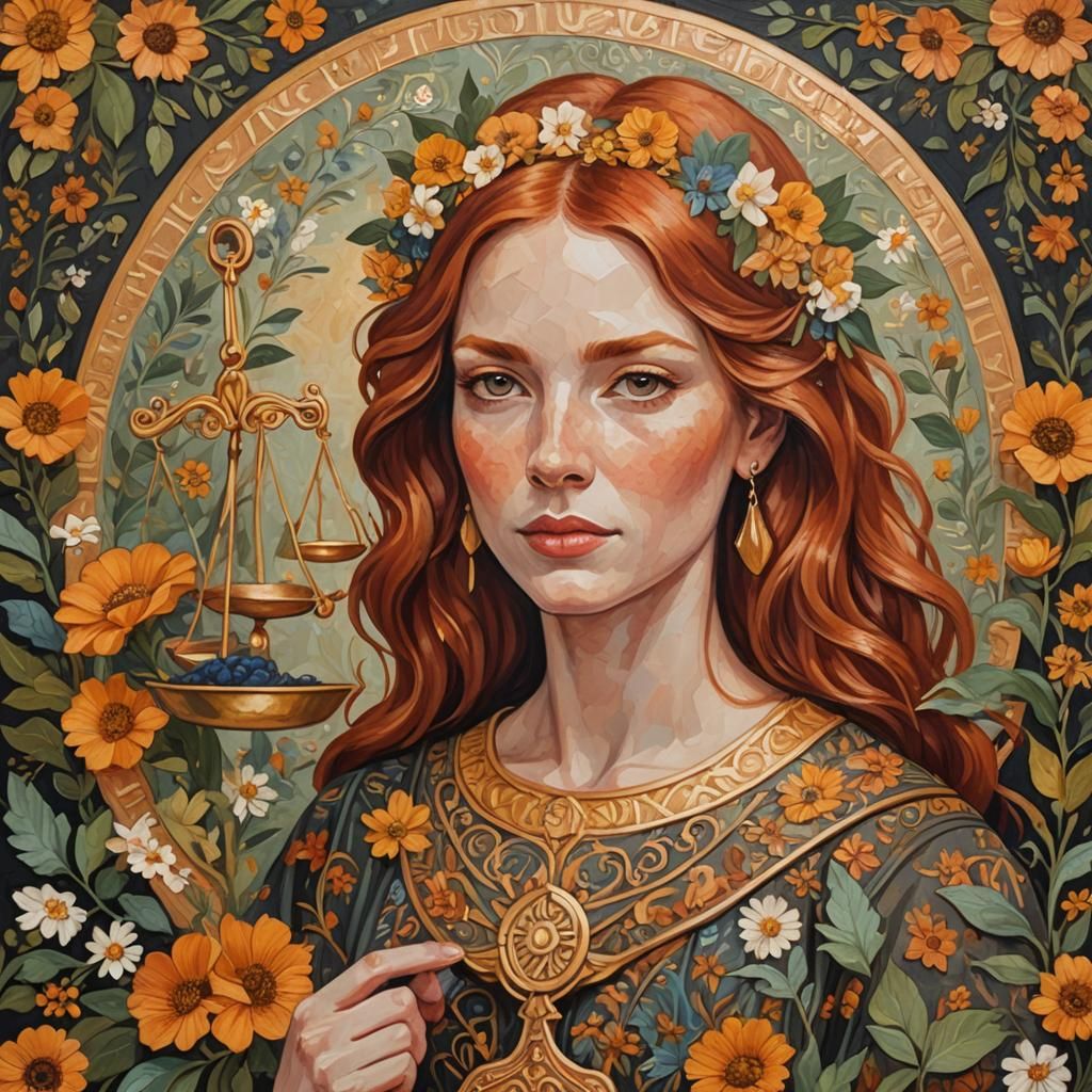 Libra Zodiac Embodied in Folk Art Portrait