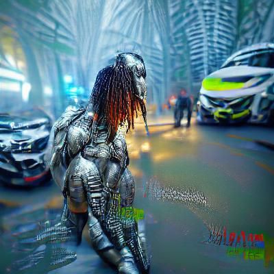 Cyberpunk Predator in Futuristic Race Car, 8k