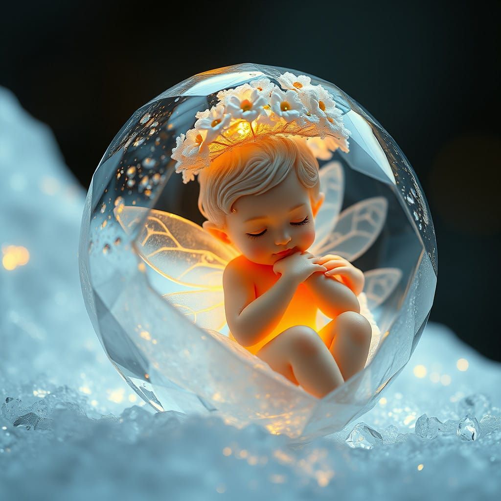 Iridescent Fairy Awakens from Crystal Cocoon