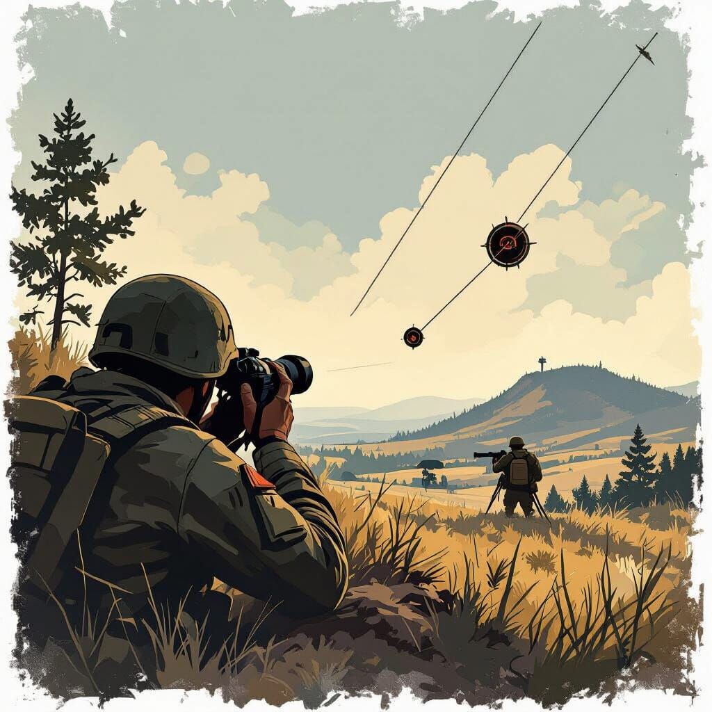 Soldier Scouts Targets in Detailed Concept Art Style